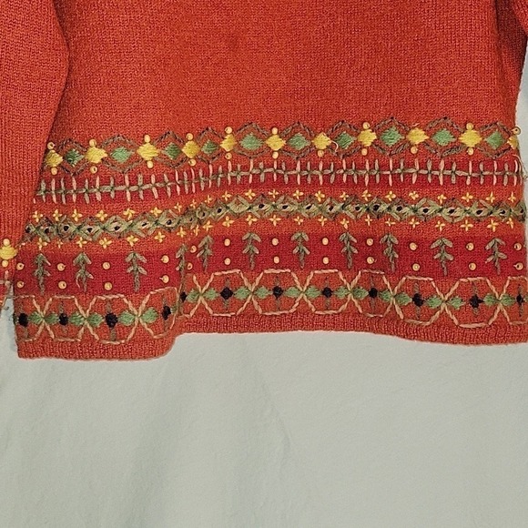 TIMBERLEA Women's‎ Wool Knit Embroidered Stitched Beaded Sweater Pullover Red - Picture 3 of 6